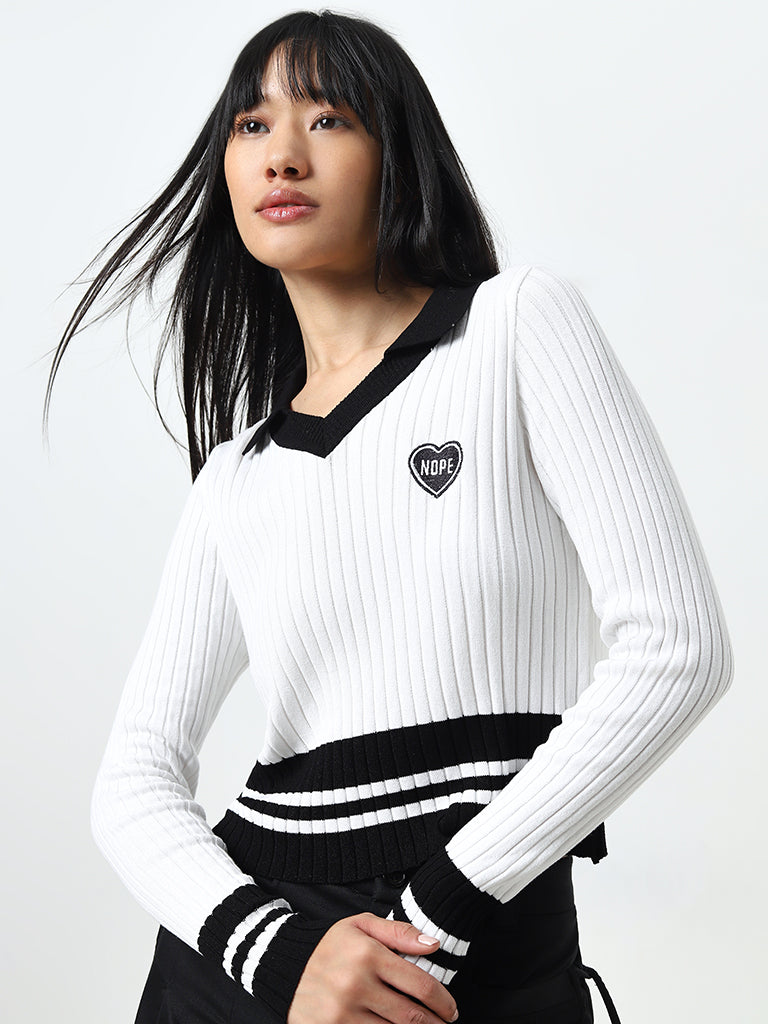 Nuon White Ribbed Sweater