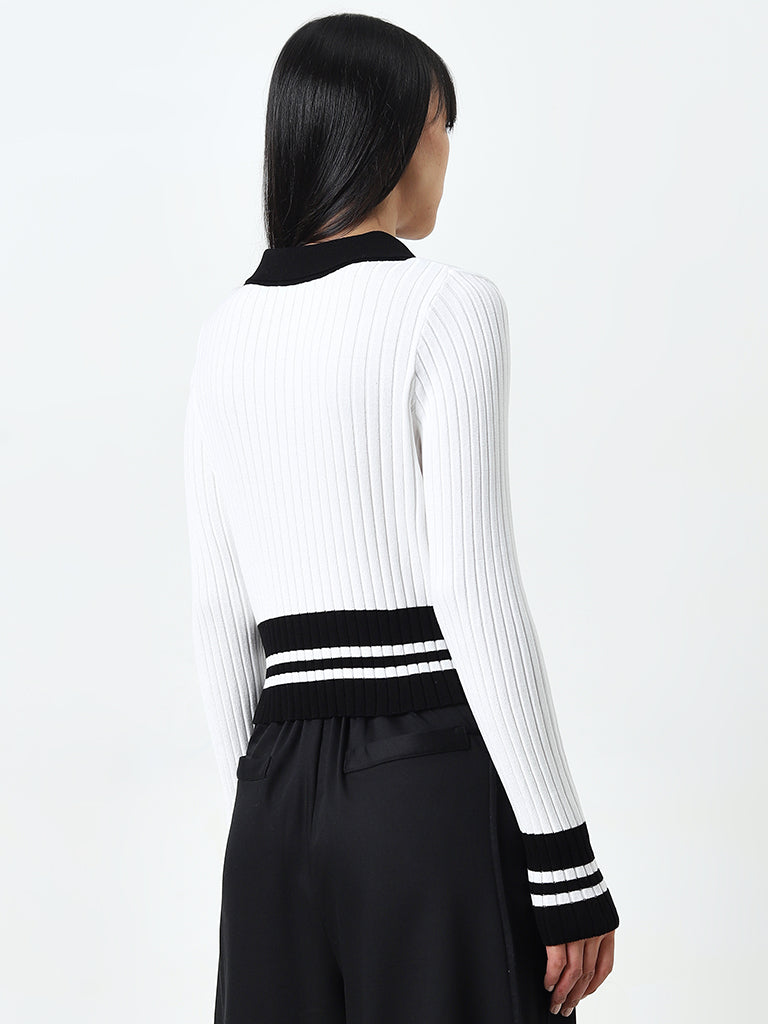 Nuon White Ribbed Sweater