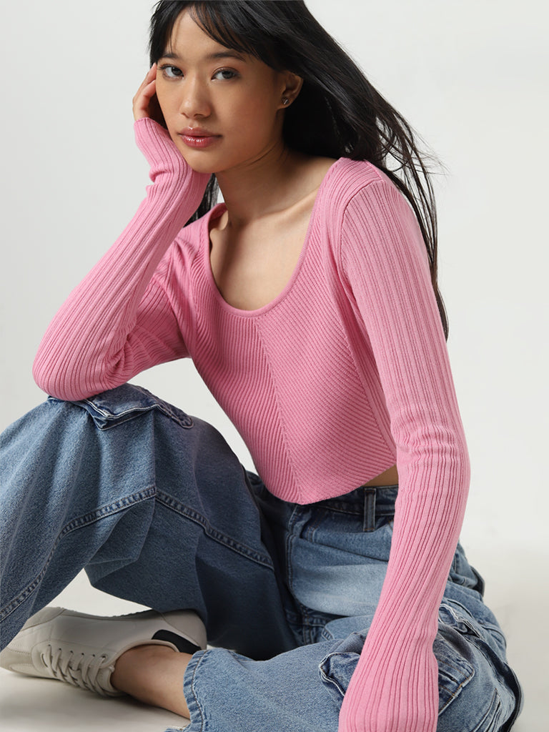 Nuon Pink Ribbed Top