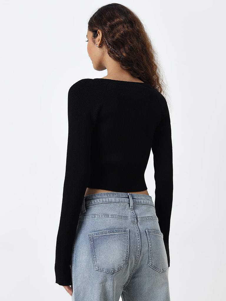 Nuon Black Ribbed-Textured Crop Top