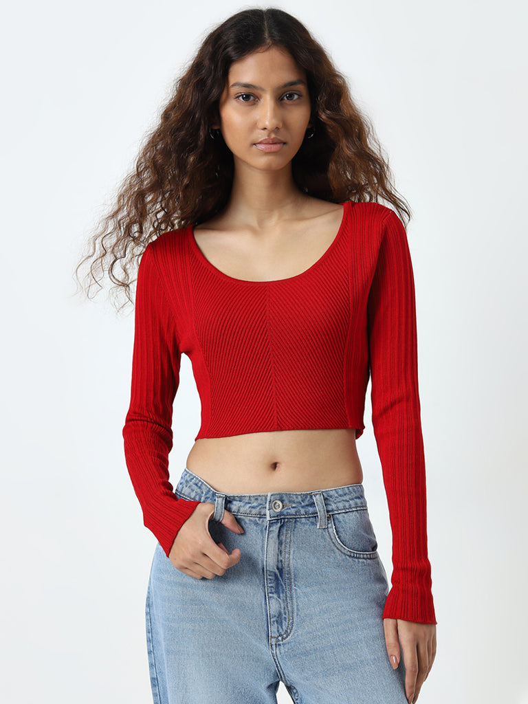 Nuon Red Ribbed Top