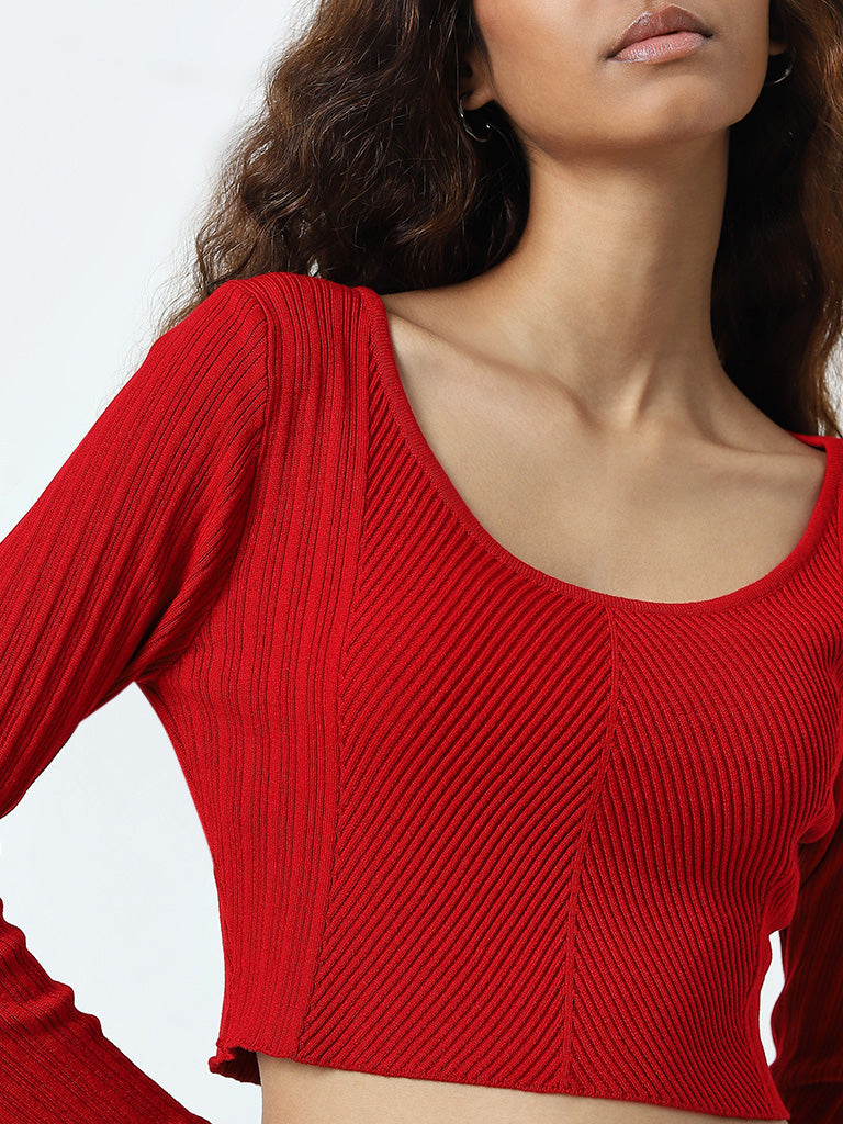 Nuon Red Ribbed Top