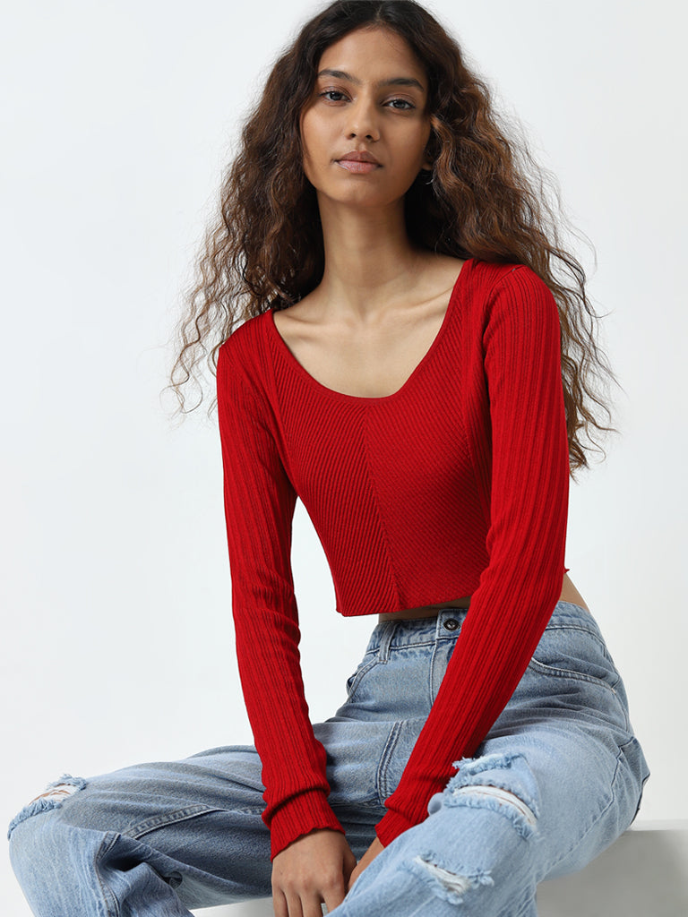 Nuon Red Ribbed Top