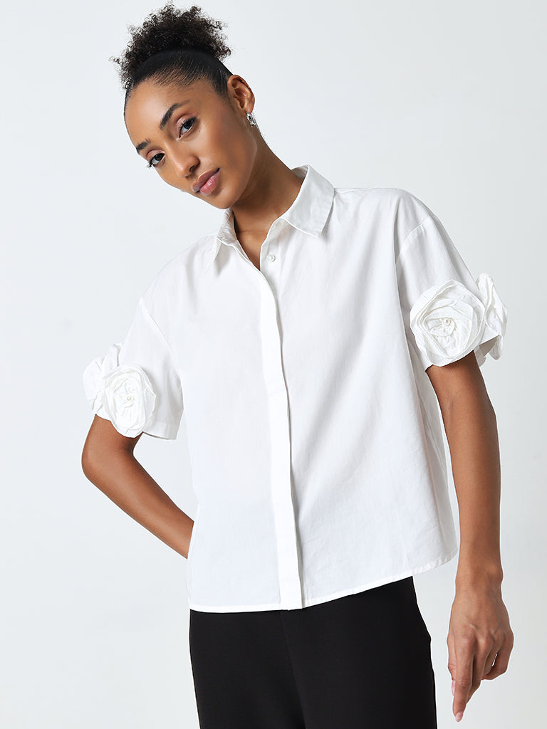 Wardrobe White Rosette-Detailed Shirt