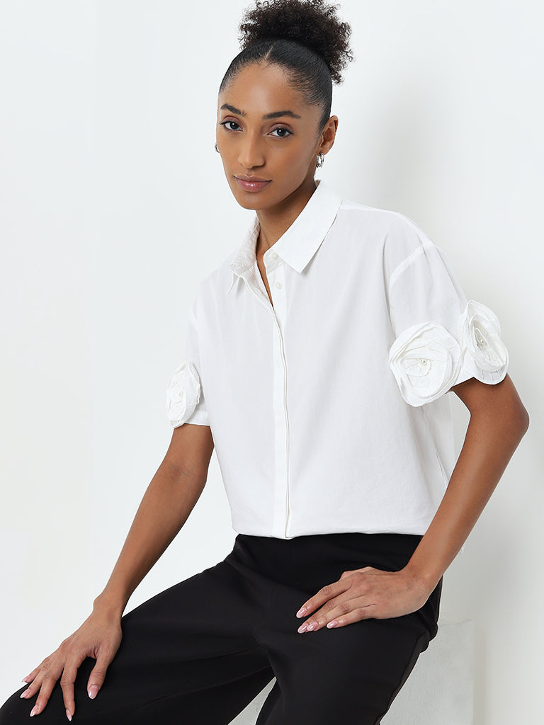 Wardrobe White Rosette-Detailed Shirt