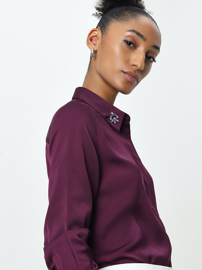 Wardrobe Purple Embellished Detailed Shirt