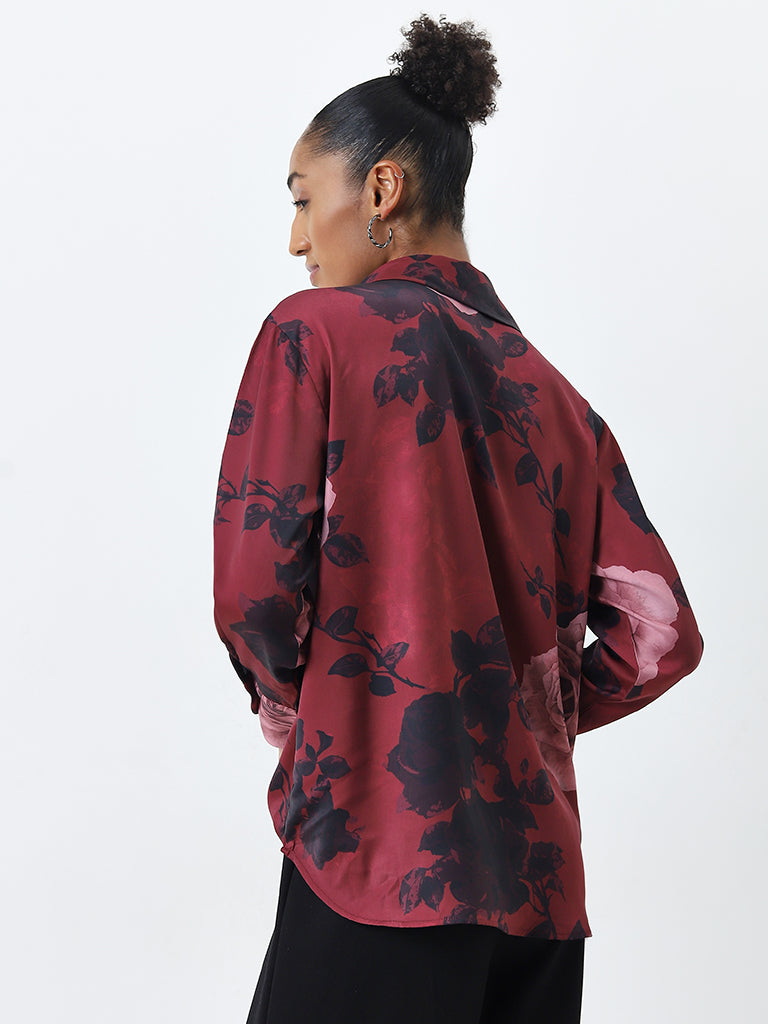 Wardrobe Burgundy Floral Printed Shirt