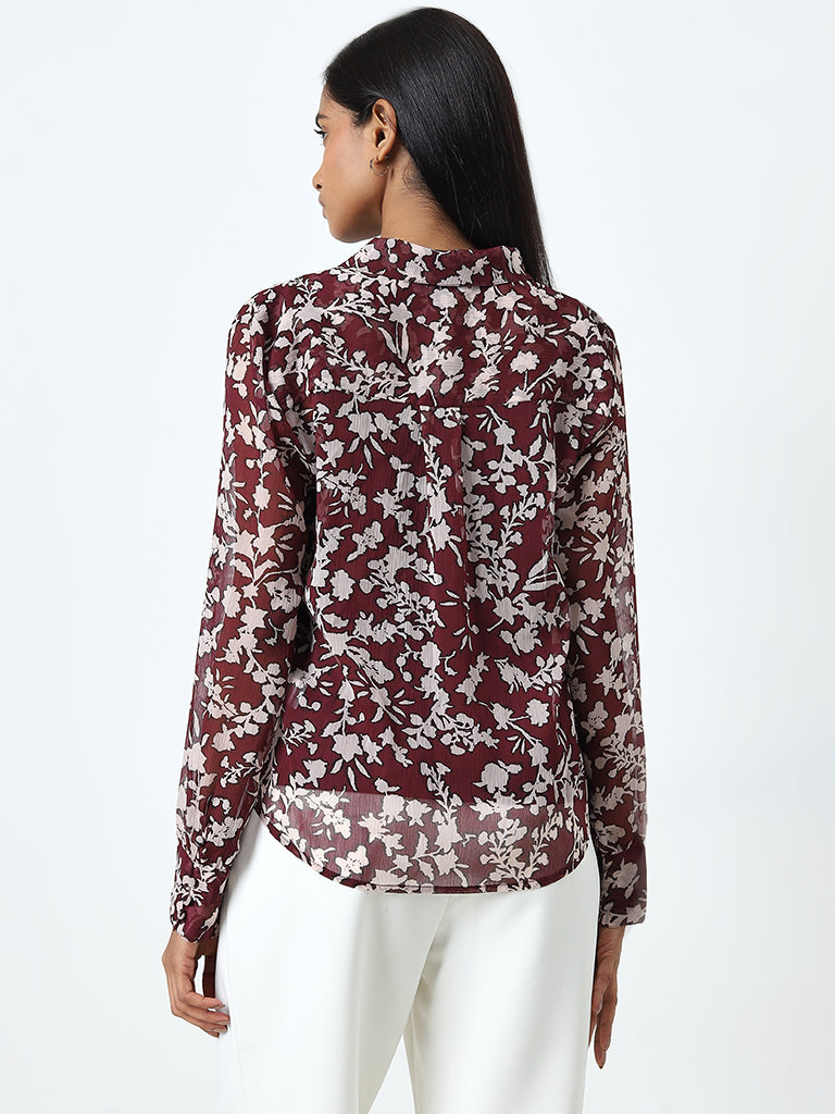 Wardrobe Burgundy Floral Design Shirt with Camisole