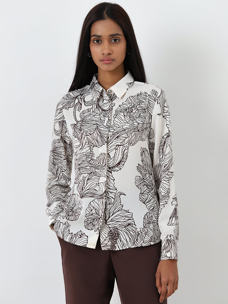 Wardrobe Brown Floral Printed Shirt