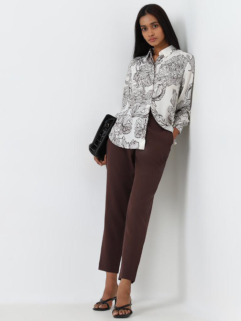 Wardrobe Brown Floral Printed Shirt