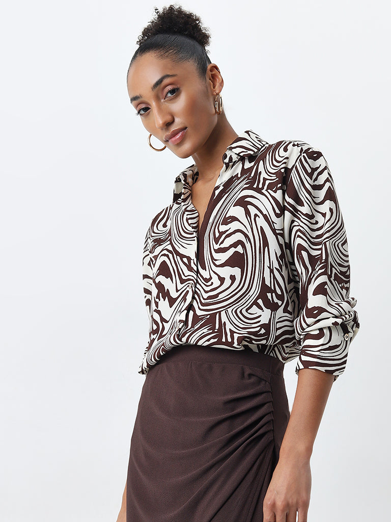 Wardrobe Brown Abstract Print Shirt