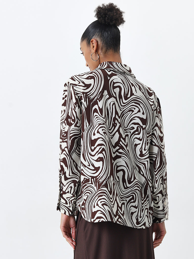 Wardrobe Brown Abstract Print Shirt