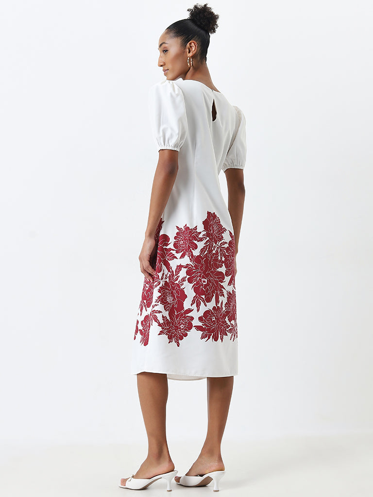 Wardrobe White Floral Printed A-Line Dress