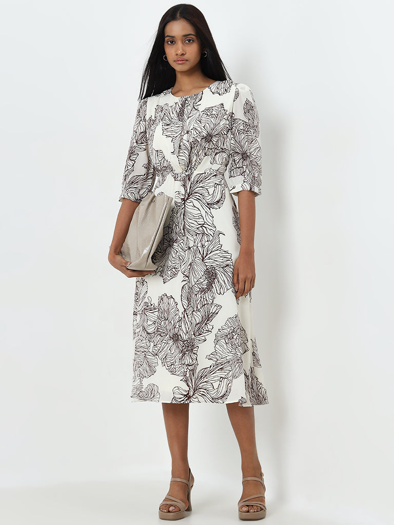 Wardrobe Brown Floral A-Line Dress