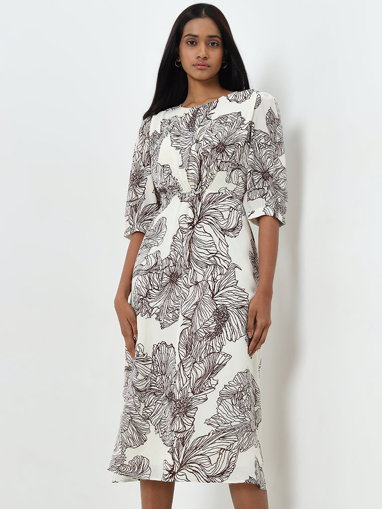 Wardrobe Brown Floral A-Line Dress