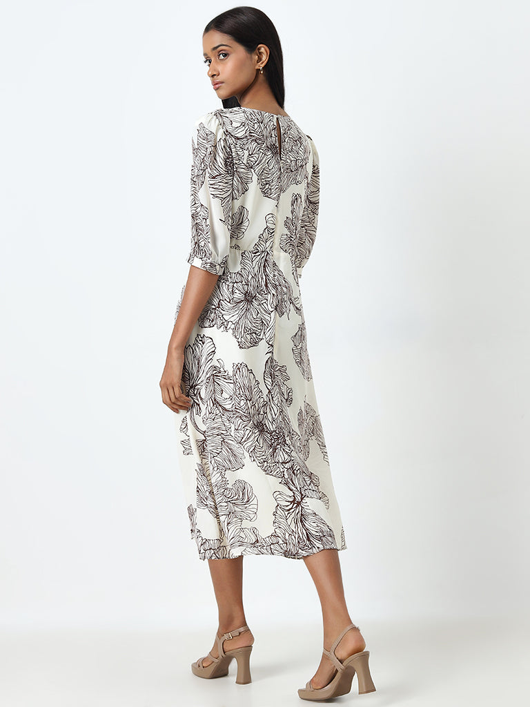 Wardrobe Brown Floral A-Line Dress