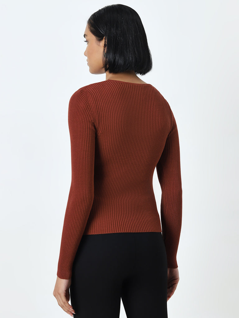 Wardrobe Brown Ribbed-Textured Top