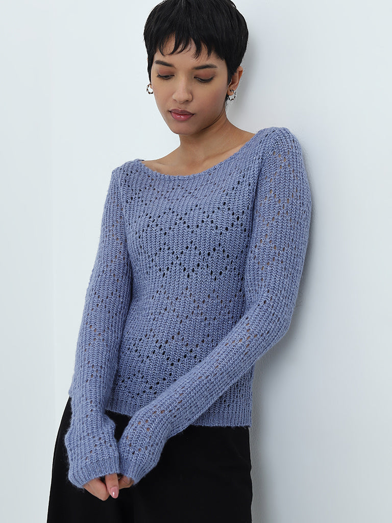 LOV Blue Knit-Textured Sweater