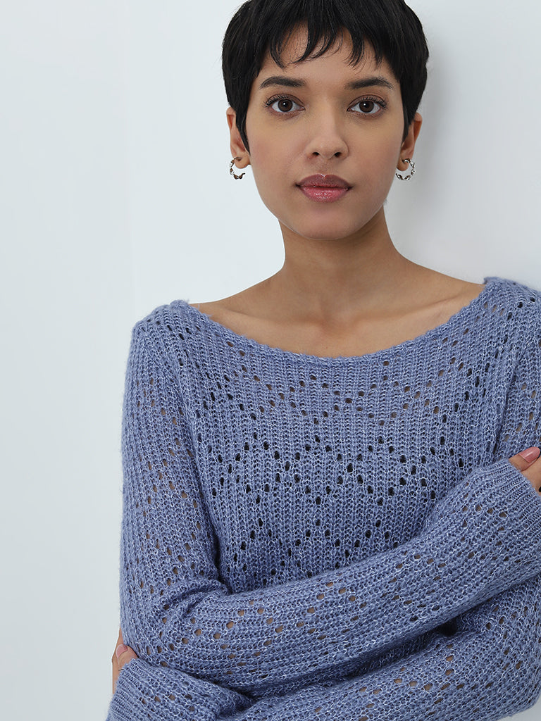 LOV Blue Knit-Textured Sweater