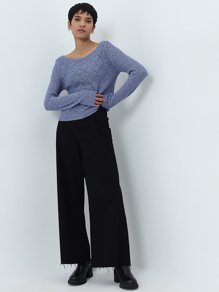 LOV Blue Knit-Textured Sweater