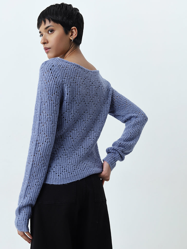 LOV Blue Knit-Textured Sweater