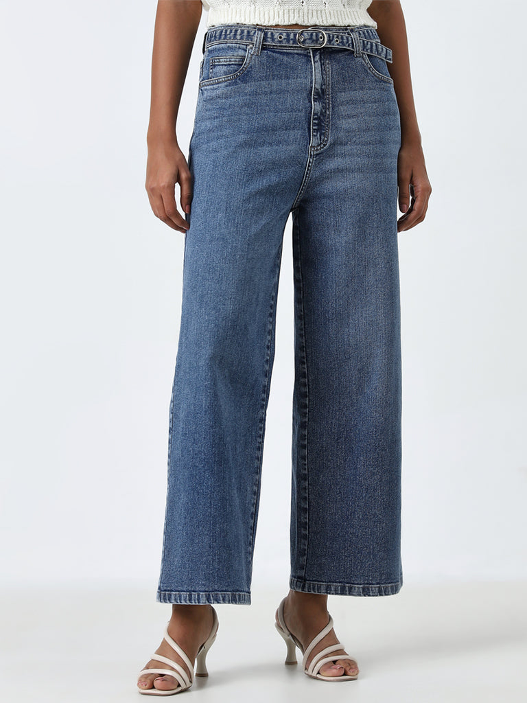 LOV Blue Washed Straight - Fit High - Rise Jeans with Belt