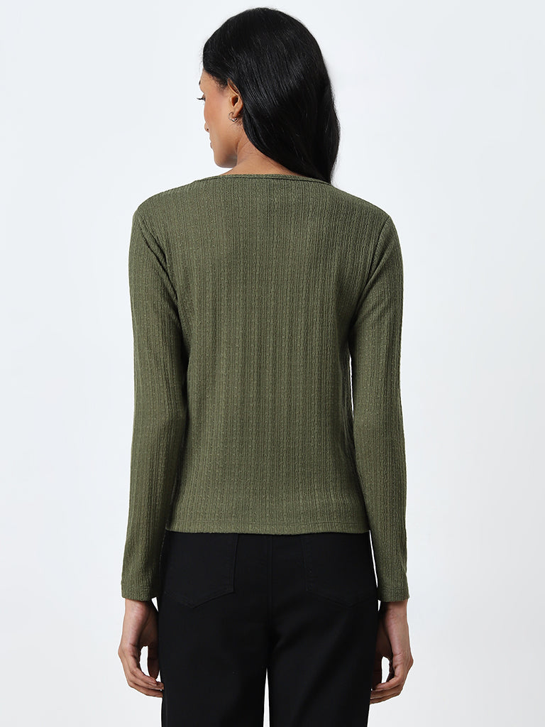 LOV Olive Ruched Knitted T-Shirt