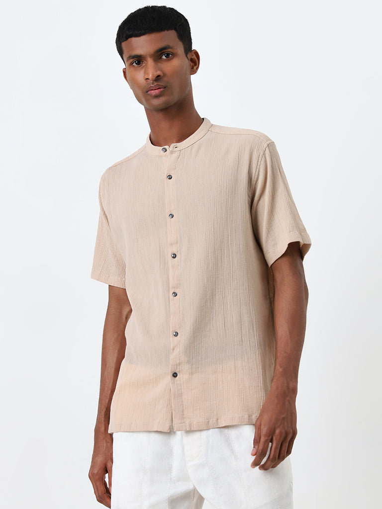 ETA Taupe Crinkle-Textured Relaxed-Fit Cotton Shirt