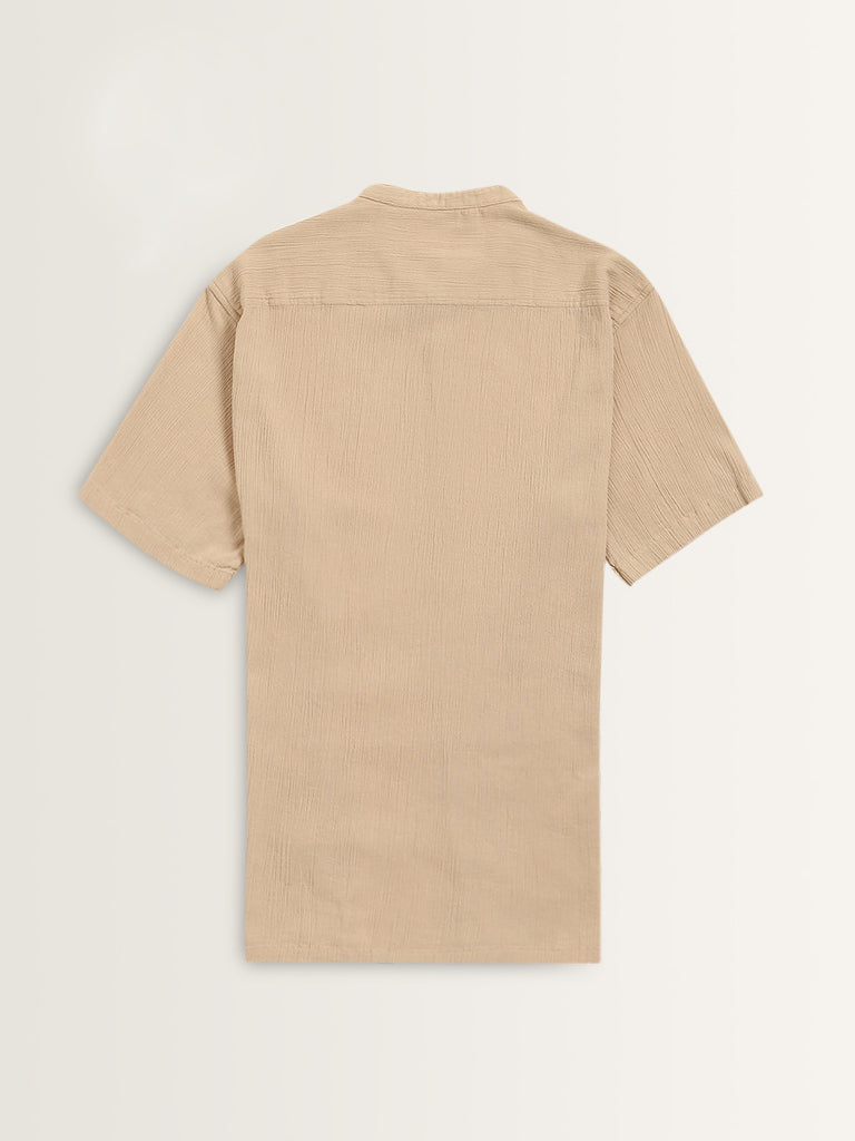 ETA Taupe Crinkle-Textured Relaxed-Fit Cotton Shirt