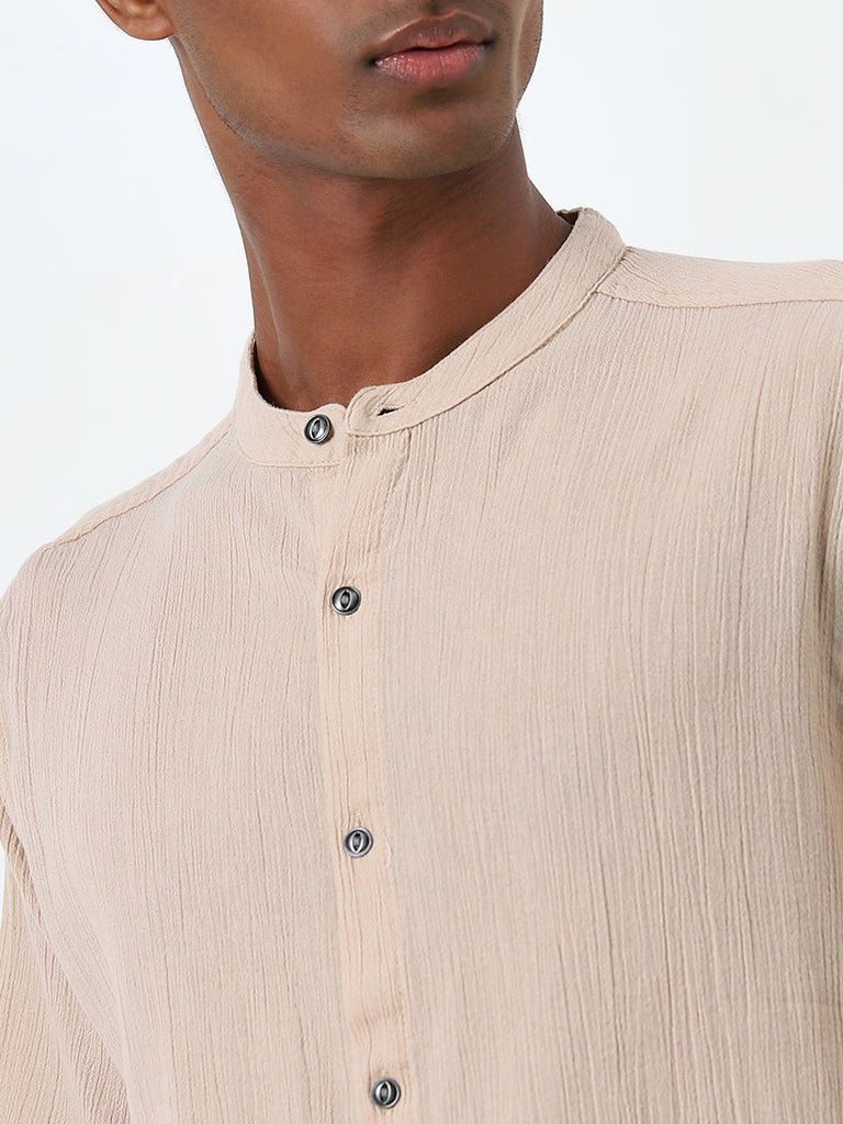 ETA Taupe Crinkle-Textured Relaxed-Fit Cotton Shirt