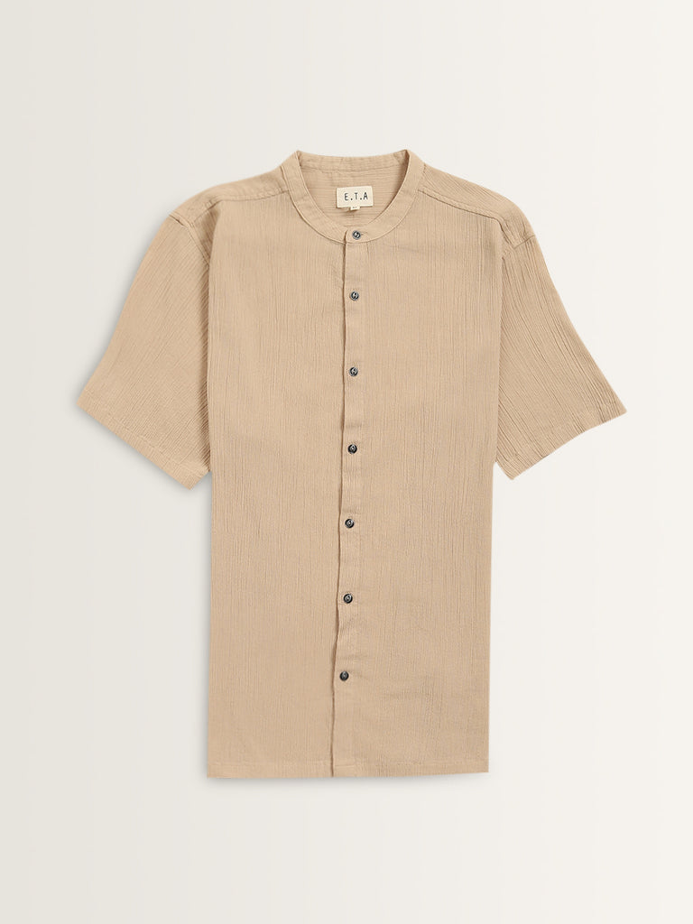 ETA Taupe Crinkle-Textured Relaxed-Fit Cotton Shirt