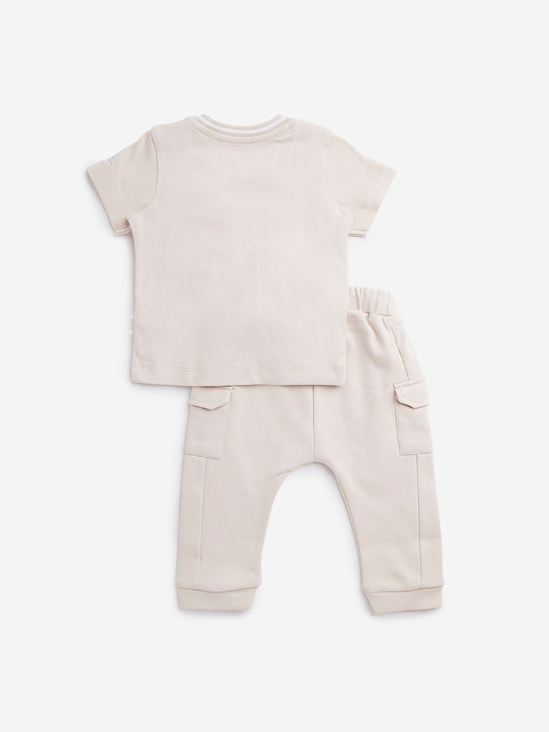 HOP Baby Peach Animal Design Cotton T-Shirt & Pants Set