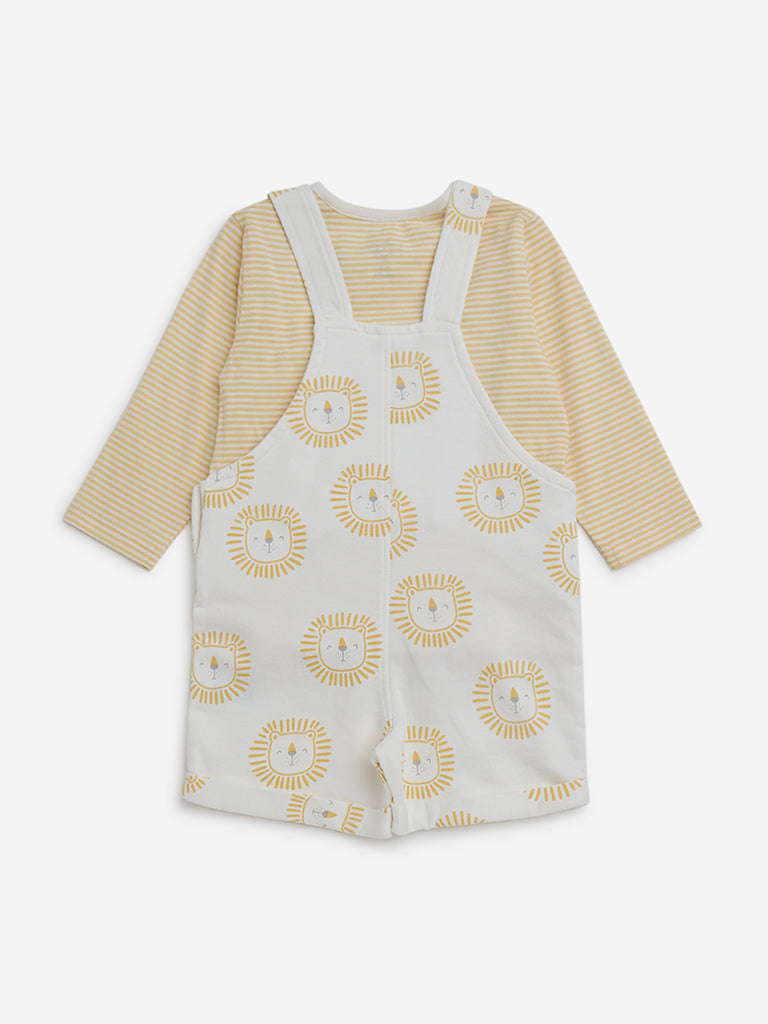 HOP Baby Mustard Animal Print Cotton Dungaree & T-Shirt Set