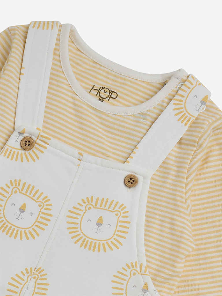 HOP Baby Mustard Animal Print Cotton Dungaree & T-Shirt Set