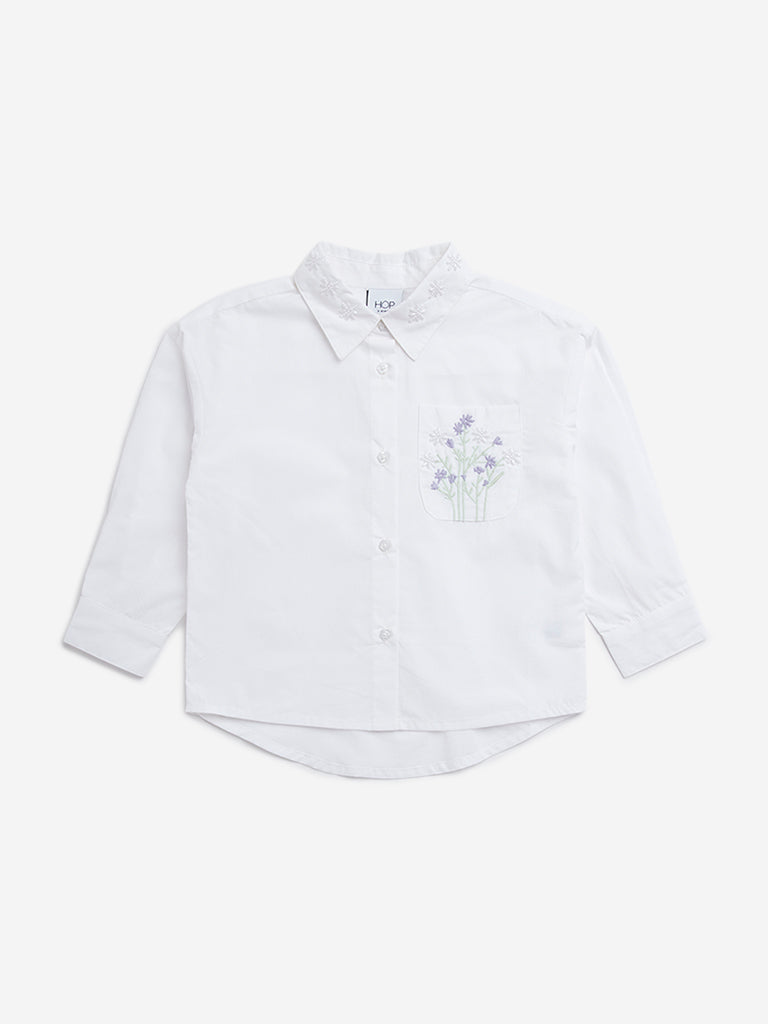 HOP Kids White Floral Embellished Cotton Shirt