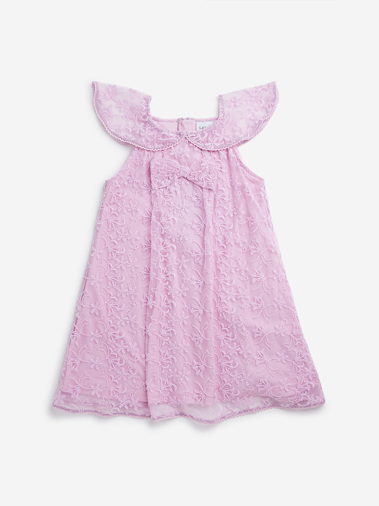 HOP Kids Lilac Floral Embroidered A-Line Dress