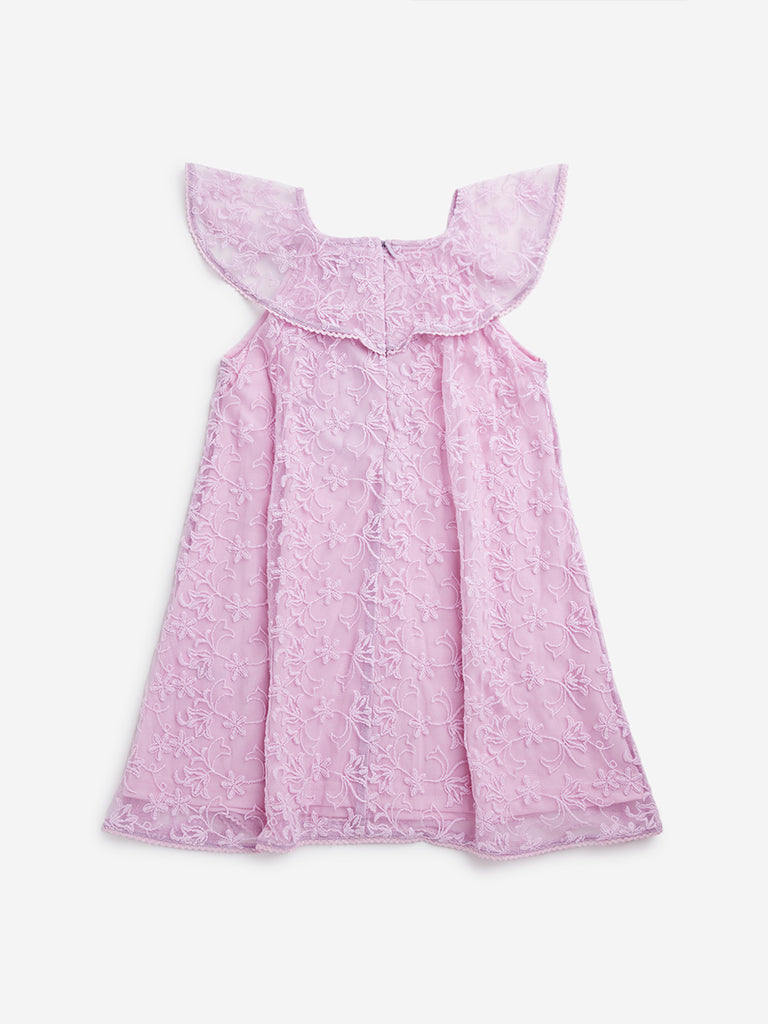 HOP Kids Lilac Floral Embroidered A-Line Dress