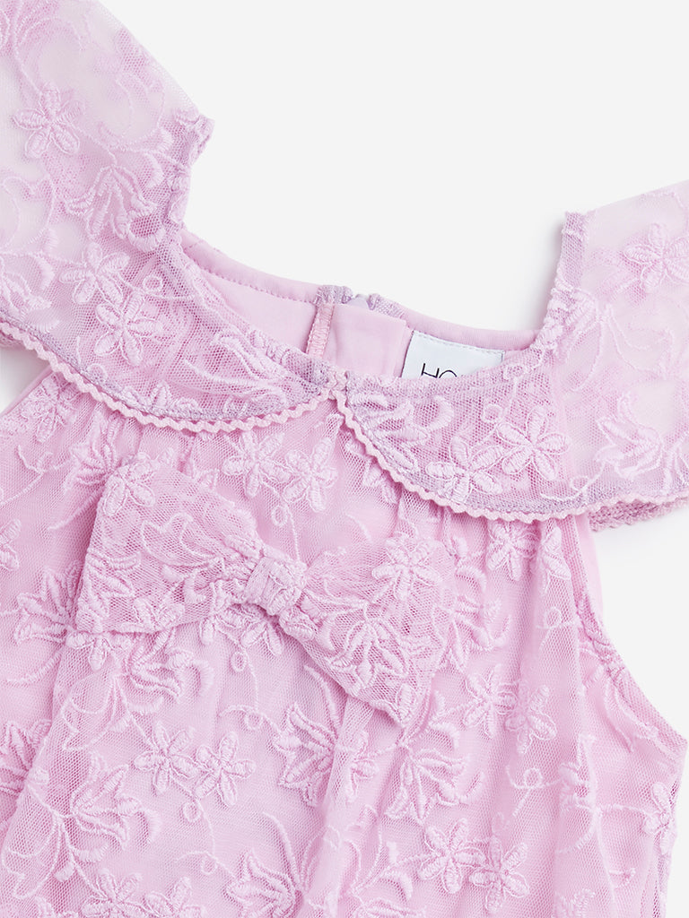 HOP Kids Lilac Floral Embroidered A-Line Dress