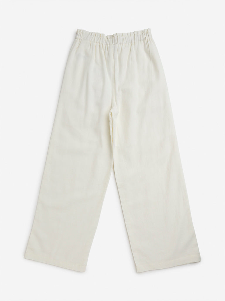 Y&F Kids Off-White High-Rise Cotton Blend Trousers