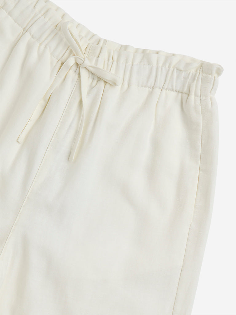 Y&F Kids Off-White High-Rise Cotton Blend Trousers