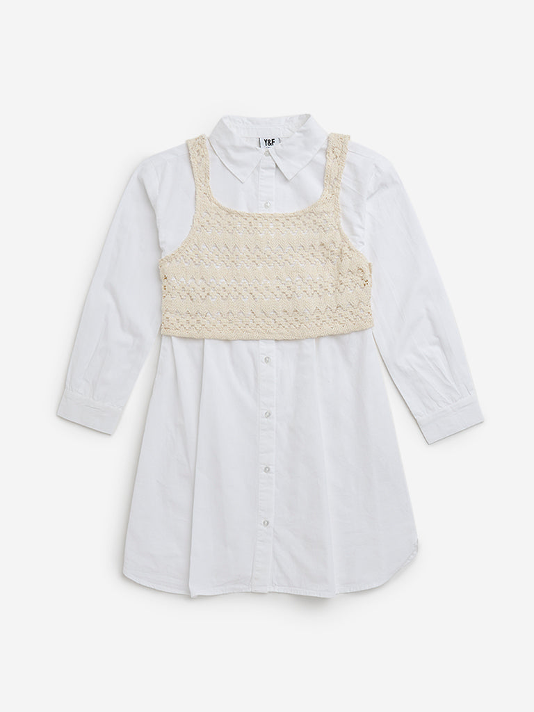 Y&F Kids White Cotton Shirt Dress with Jacket