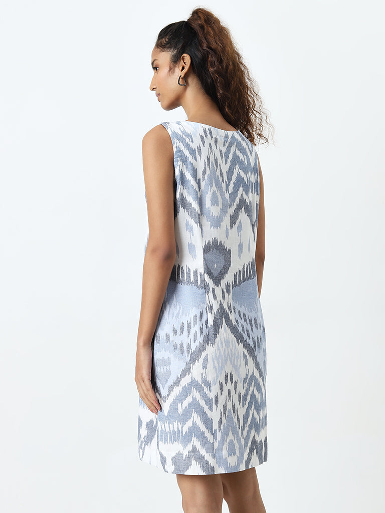 Bombay Paisley Off-White Ikat Design Straight Cotton Dress