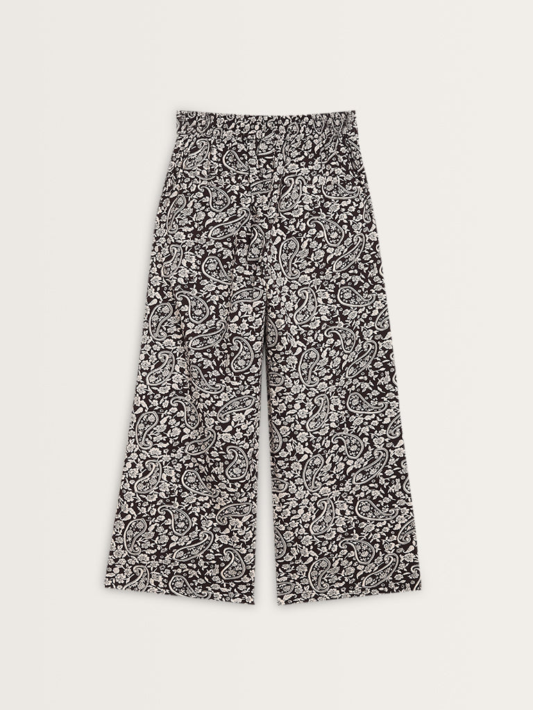 Bombay Paisley Brown Paisley Print High-Rise Cotton Trousers