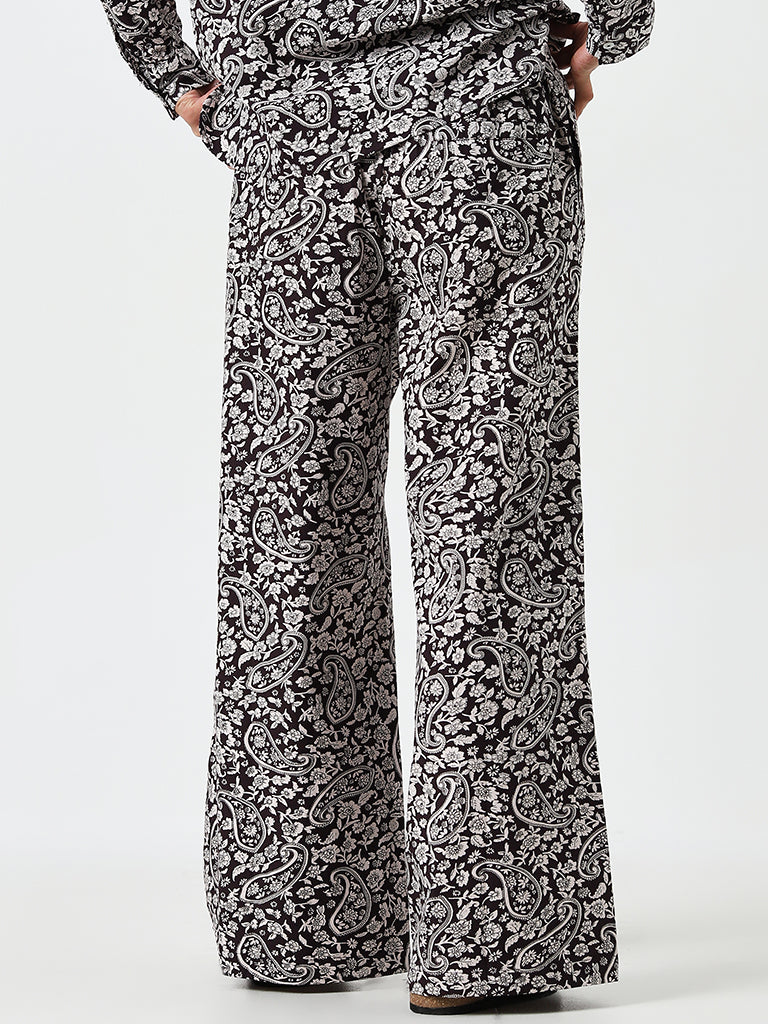 Bombay Paisley Brown Paisley Print High-Rise Cotton Trousers