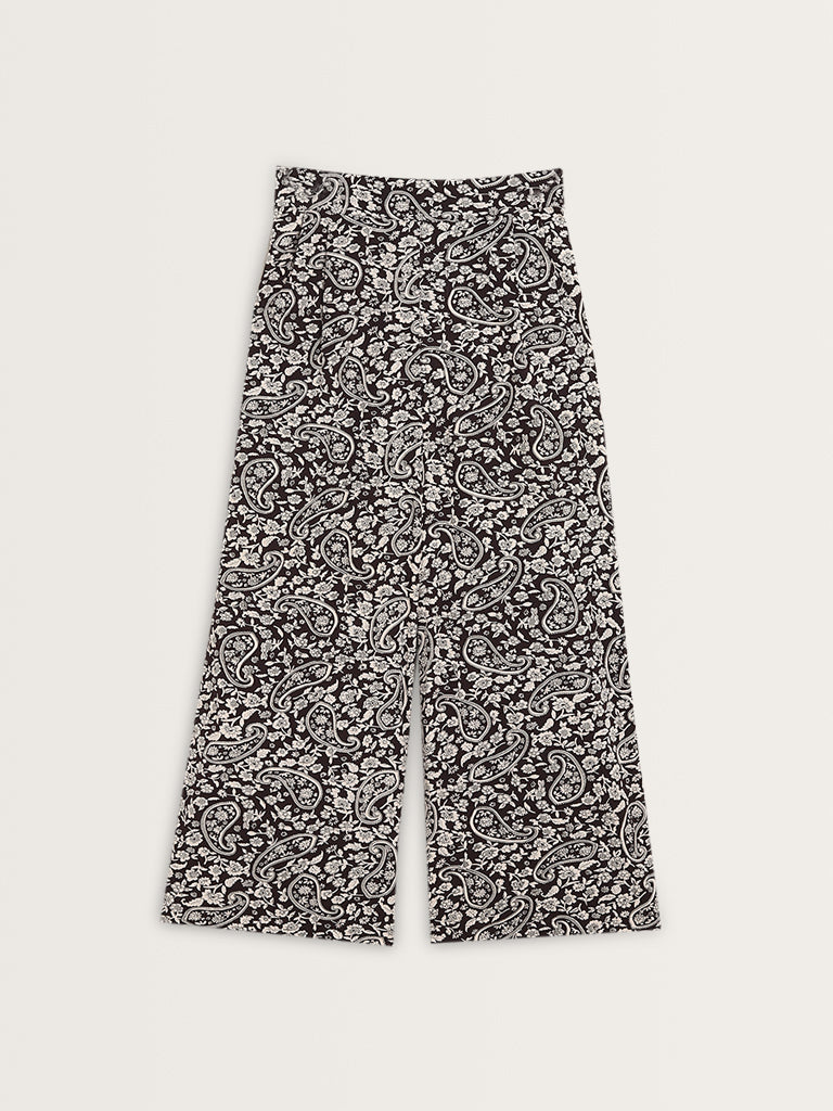 Bombay Paisley Brown Paisley Print High-Rise Cotton Trousers