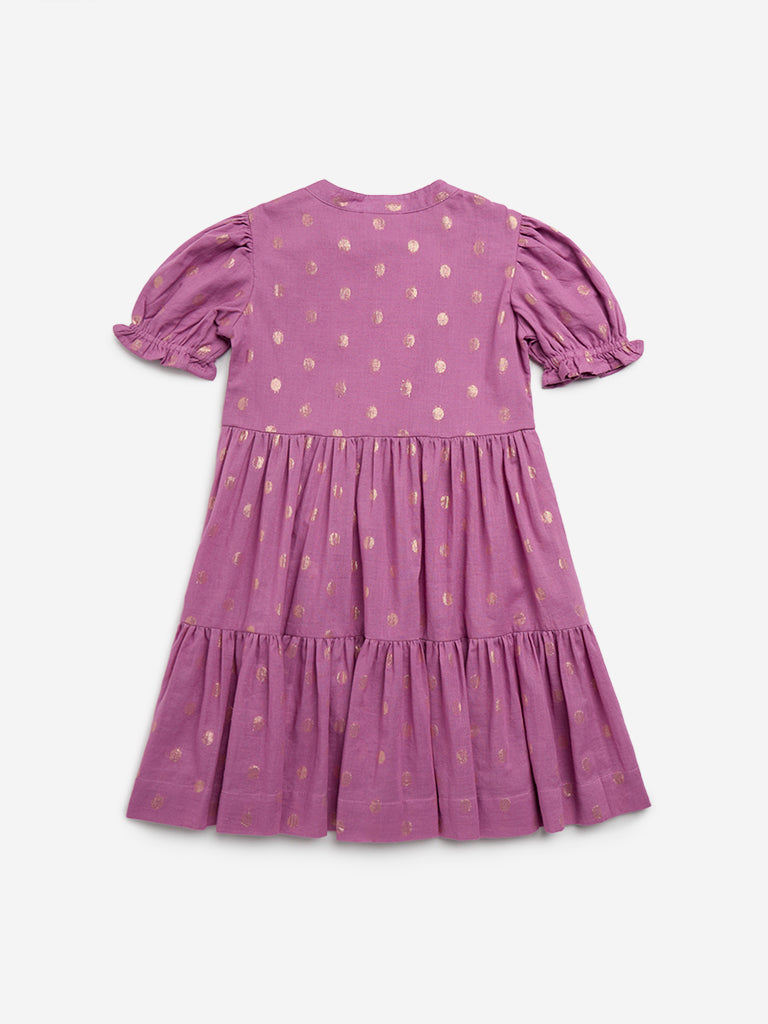 Utsa Kids Mauve Embroidered Tiered Cotton Blend Dress ( 2 - 8yrs)