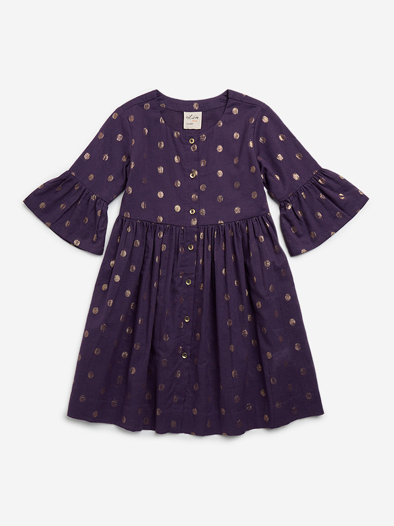 Utsa Kids Purple Printed A-Line Cotton Blend Dress - (2 - 8yrs)