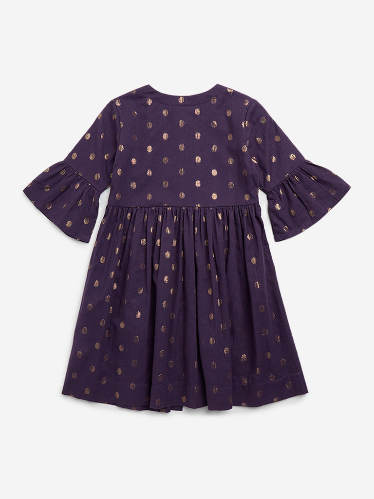 Utsa Kids Purple Printed A-Line Cotton Blend Dress - (2 - 8yrs)