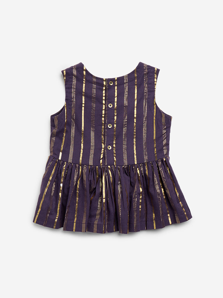 Utsa Kids Purple Striped Peplum Cotton Blend Top - (2 - 8 yrs)