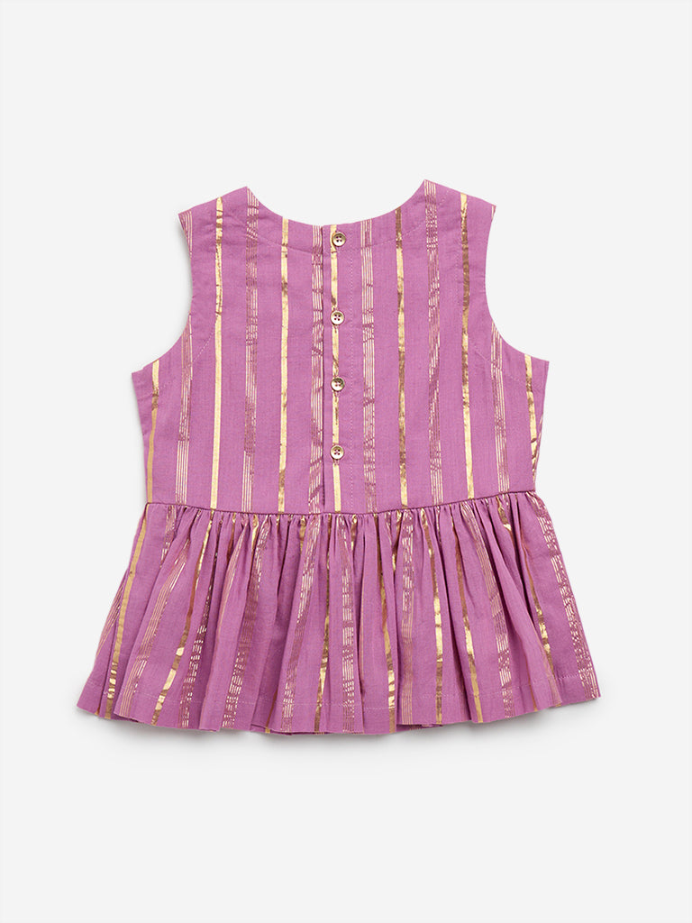 Utsa Kids Mauve Striped Peplum Cotton Blend Top - (2 - 8yrs)